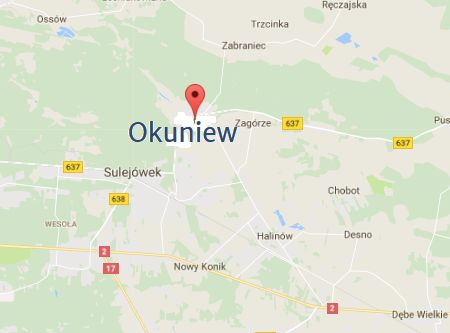 Mapa Okuniewa i okolic gdzie wykonujemy usługi montażu i ustawiania anten