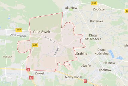 Mapa Sulejówka i okolic gdzie wykonujemy usługi montażu anten satelitarnych i naziemnych