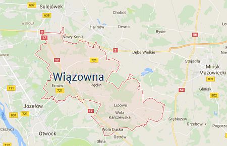 Mapa okolic gminy Wiązowna gdzie wykonujemy usługi montażu i ustawiania anten