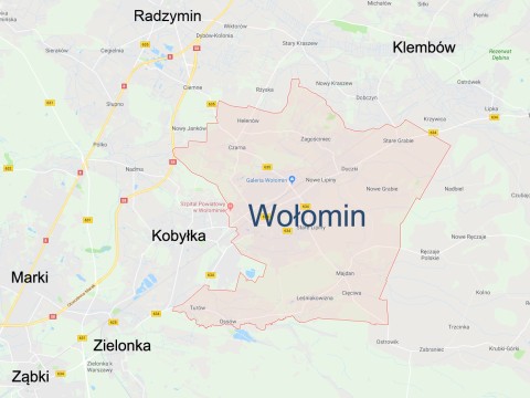 Mapa Wołomina - montaż anten TV, serwis, ustawianie anten sat i dvb-t